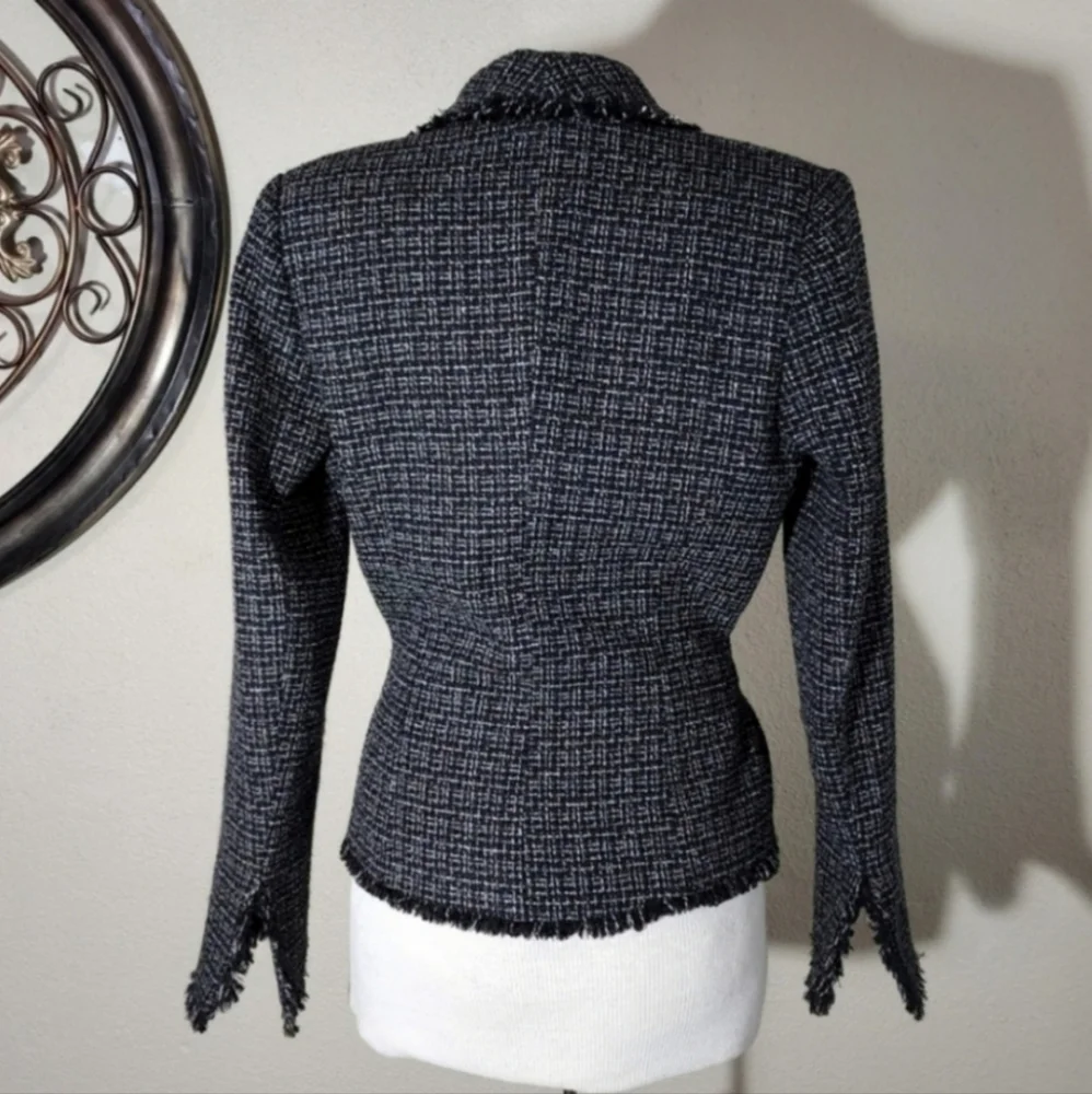 Supply & Demand Wool Blend Tweed Jacket Black Size S Frayed Edges